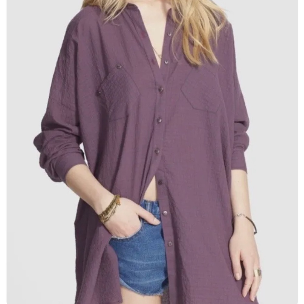 Free People Love Her Madly Button Up Shirt Size S Purple Oversized
